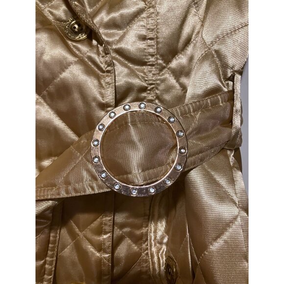 Y2K South Pole Quilted Trench Coat M Gold Belt McBling ASO Jaslene Gonzalez ANTM - Picture 3 of 14